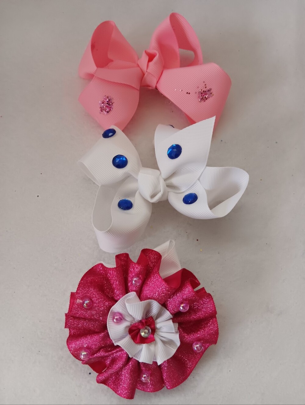 Set of 3 Pink & White Decorative Hair Bows